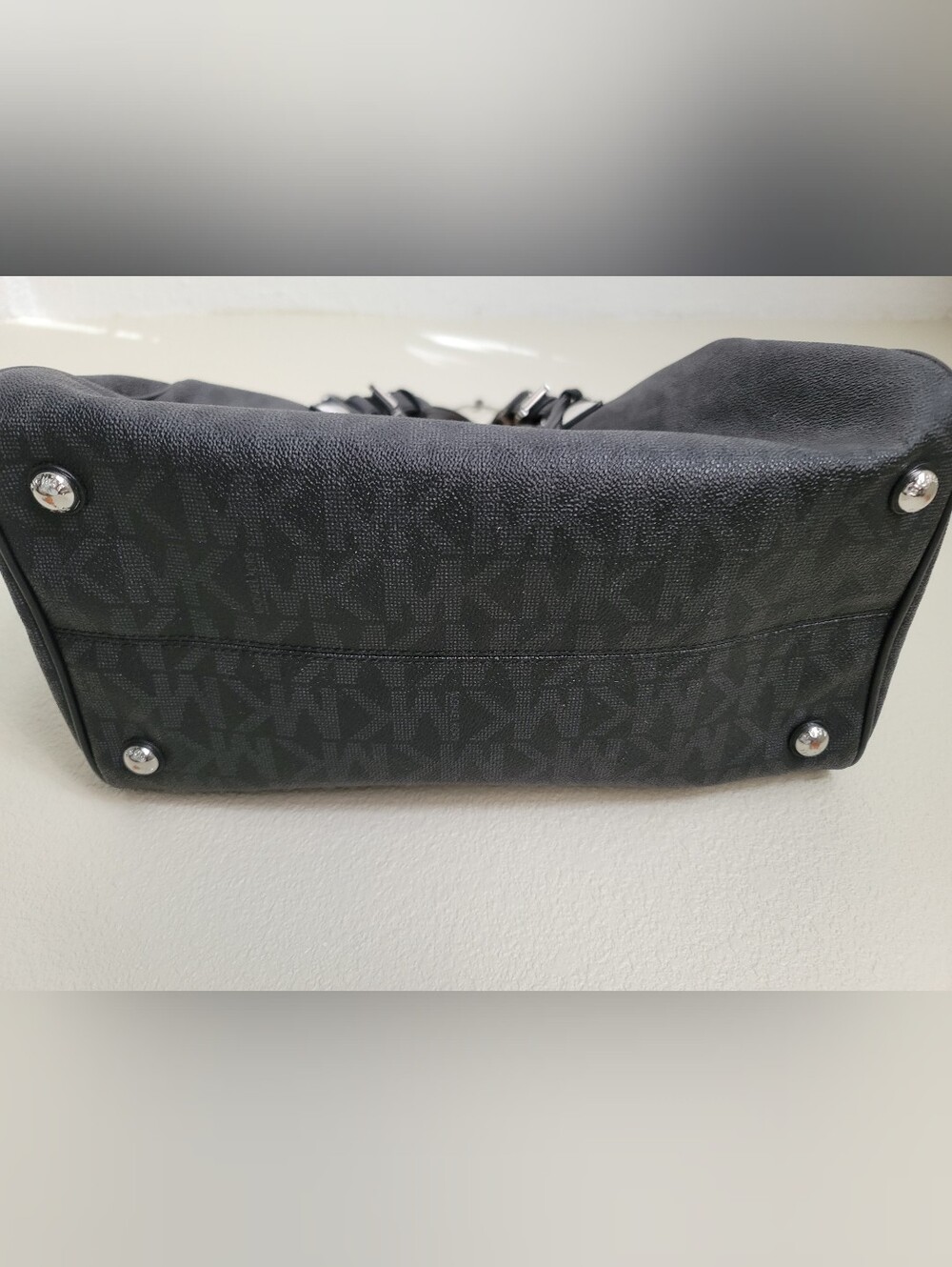 Michael Kors Black Logo-Print Duffel with Silver Accents - Picture 2 of 15